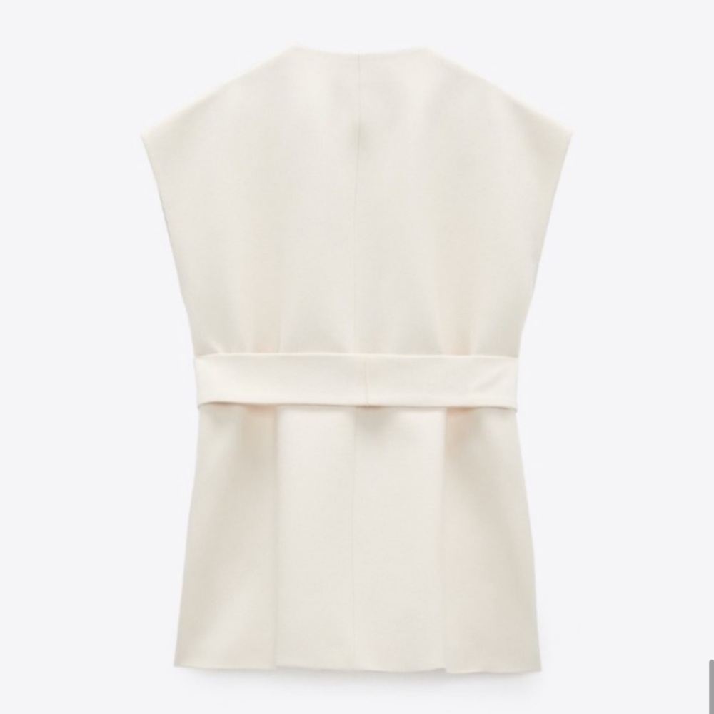 Zara Cream Sleeveless Belted Oversized Vest M/L - Picture 9 of 9
